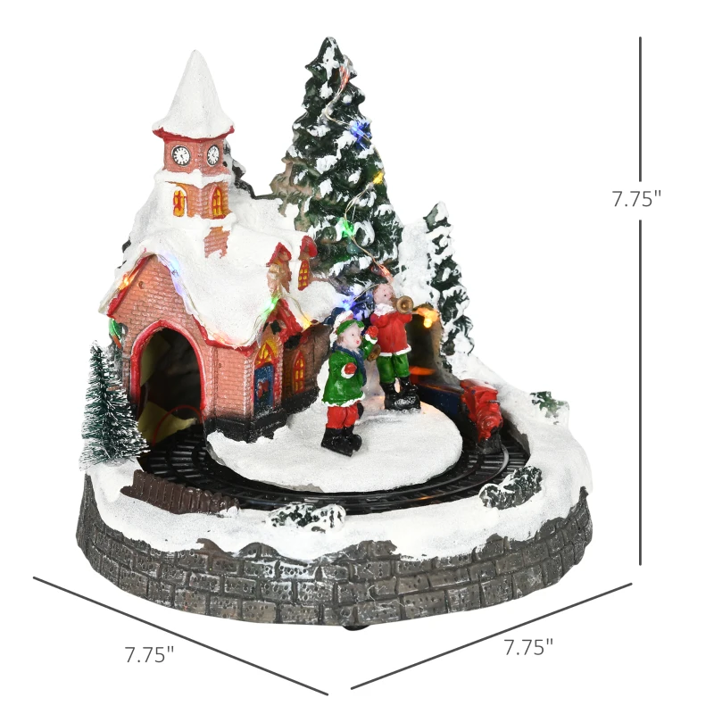 HOMCOM Animated Christmas Village Scene, Pre-Lit Musical Holiday Decoration with LED Lights, Rotating Train, 2 Musicians and 1 Commander