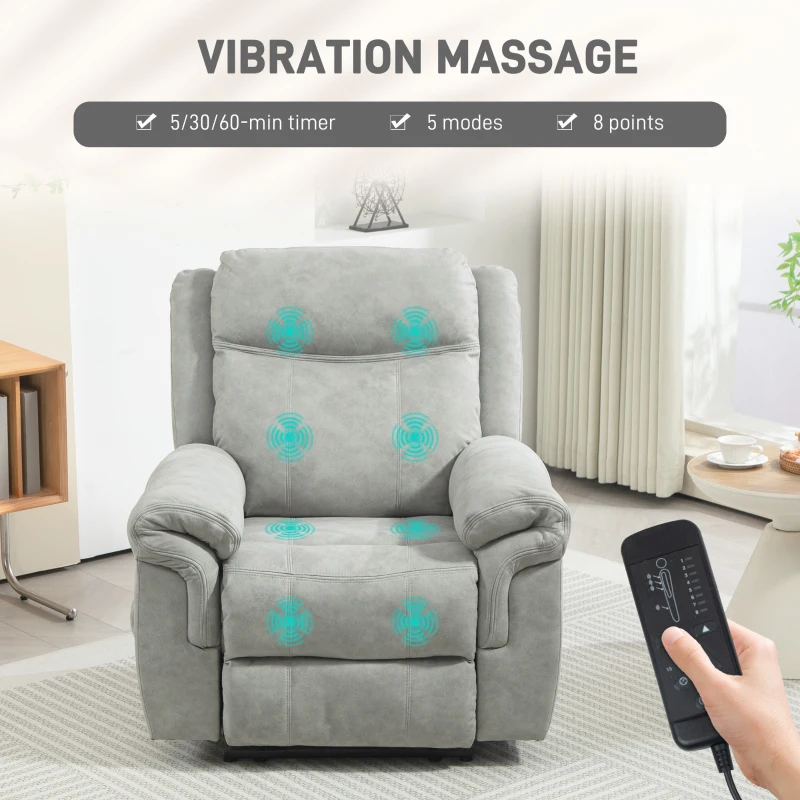 HOMCOM Manual Recliner Chair with Vibration Massage, Side Pockets, Microfibre Reclining Chair for Living Room, Grey