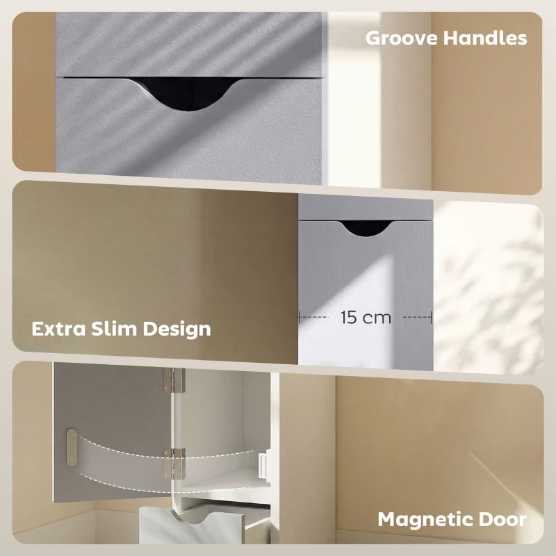 HOMCOM 54" Tall Bathroom Storage Cabinet, Freestanding Linen Tower with 2-Tier Shelf and Drawers, Narrow Side Floor Organizer, White