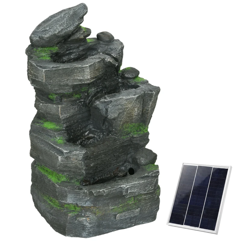 Outsunny Garden Water Fountain with LED Lights and Pump, 4 Tier Cascading Water Fountain for Outdoor