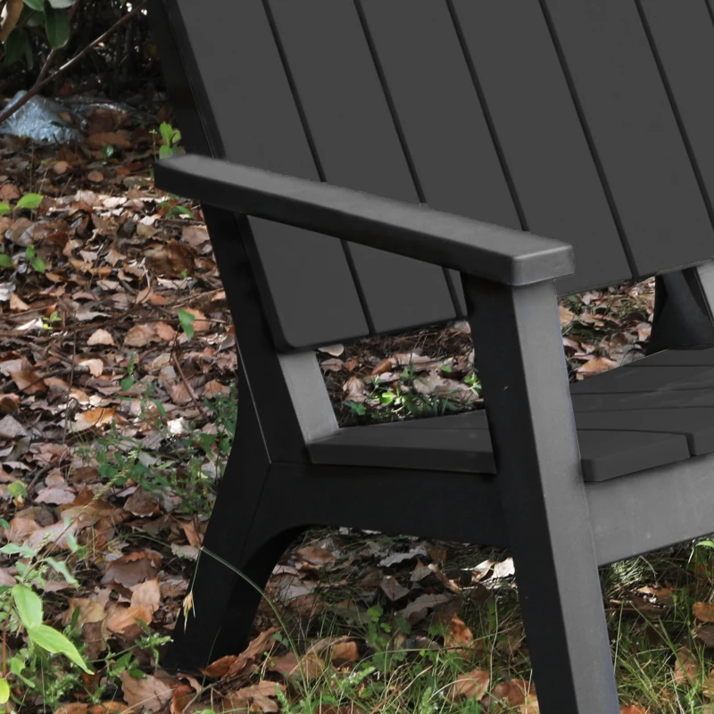 Outsunny 4-Piece Outdoor Patio Conversation Set Garden Furniture Set with Weather-Fighting PP Materials, Adirondack Comfort, & Coffee Table, Black