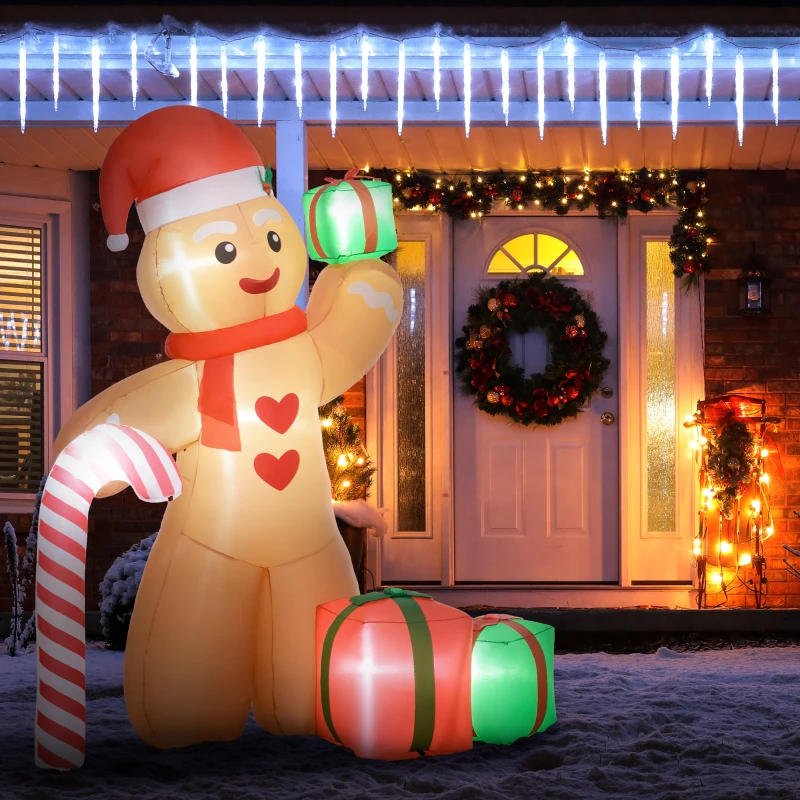 Outsunny 8FT Giant Inflatable Gingerbread Man, Christmas Blow Up Decorations with LED Lights for Indoor, Outdoor, Yard