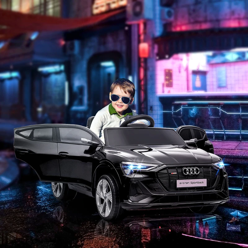 Aosom 12V Kids Electric Ride On Car, Audi E-tron, Battery Powered Toy with Parent Remote Control, Suspension System, Auxiliary Wheels, LED Lights, Music and Horn,  MP3 Player, Black