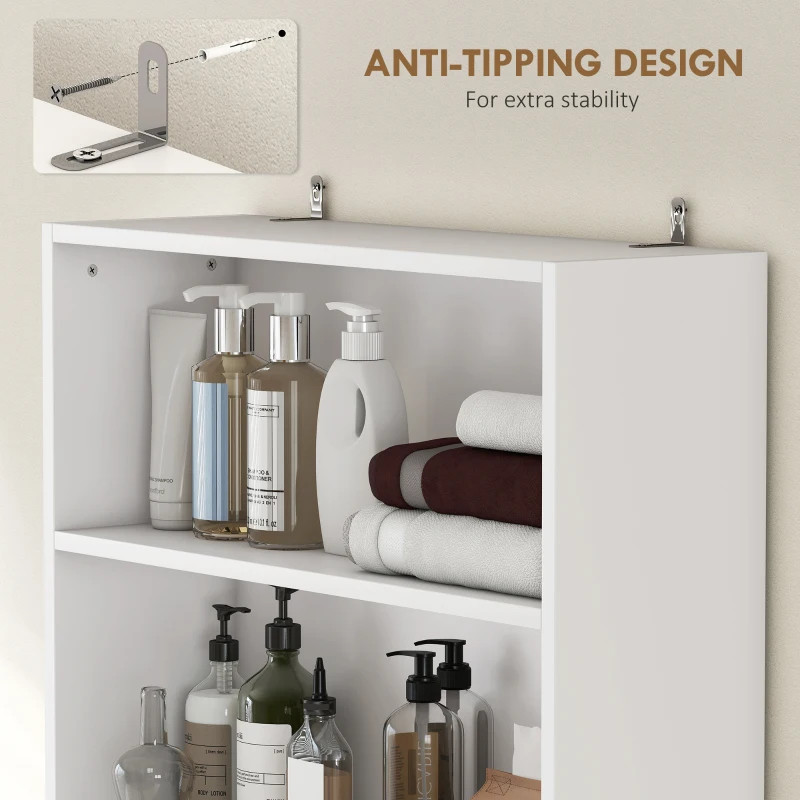 HOMCOM Over The Toilet Storage Shelf, Freestanding 4-Tier Bathroom Organizer with Adjustable Shelf and 2 Doors, White