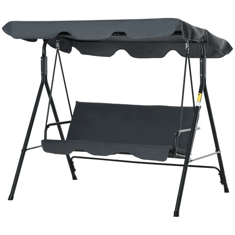 Outsunny 3-Seat Outdoor Patio Swing Chair with Removable Cushion, Steel Frame Stand and Adjustable Tilt Canopy for Patio, Garden, Poolside, Balcony, Backyard, Gray