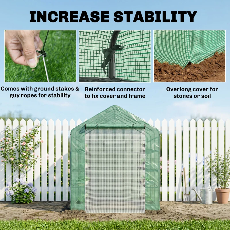 Outsunny 8' x 6' x 7' Temporary Greenhouse for Growing Flowers with Mesh Door & Windows Green