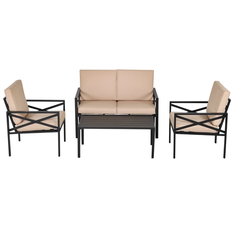 Outsunny 4-Piece Patio Furniture Set Garden Conversation Set with Soft Washable Cushions & Strong Steel Frame, Beige