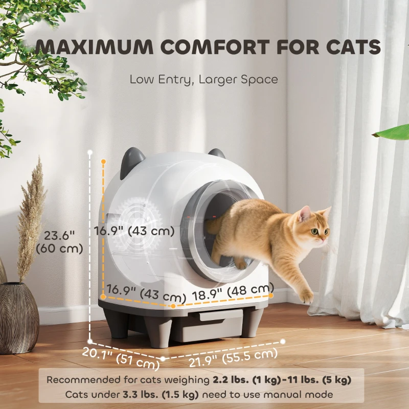 PawHut Automatic Cat Litter Box with App Control, Odor Isolation, Safety Protection, Anti-Pinch, 1 Roll Garbage Bag