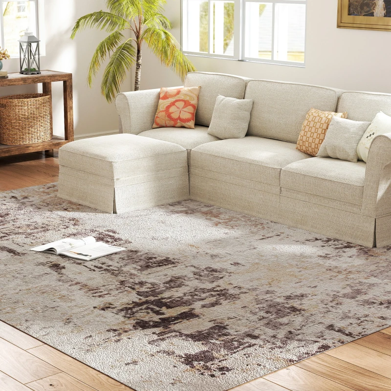HOMCOM Machine Washable Area Rug 8x10, Non-Slip Modern Abstract Floor Carpet for Living Room, Bedroom, Dining Room, Mixed-Brown