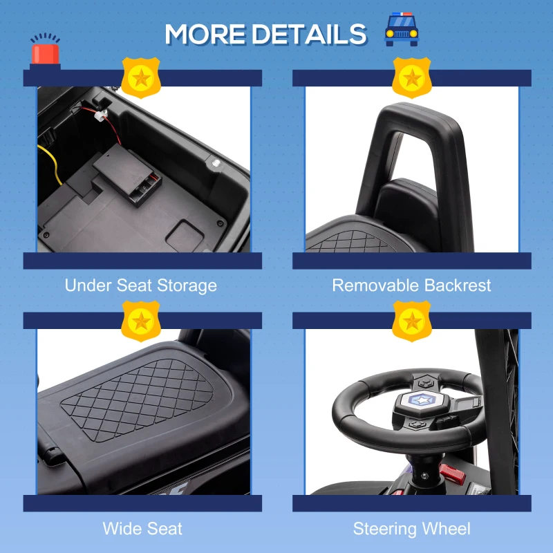 Aosom Kids Push Ride On Car with Working PA System and Horn, Police Truck Style Foot-to-Floor Sliding Car, Black