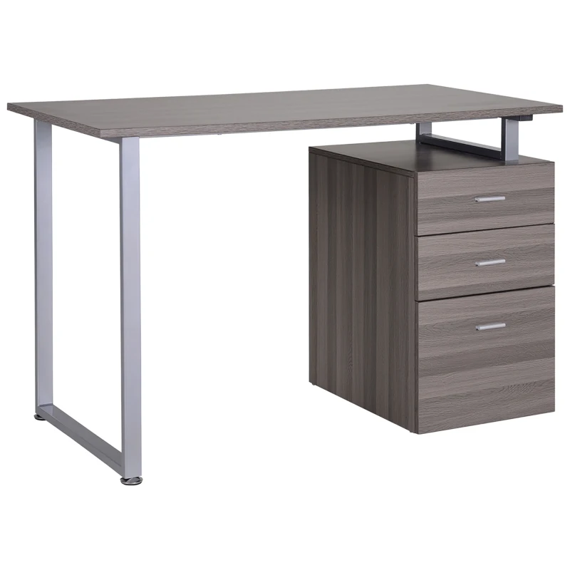 HOMCOM 47" Computer Desk Writing Table Workstation with Multi-Use Reversible 3 Drawers Metal Frame Home Office Furniture, Dark Wood Grain