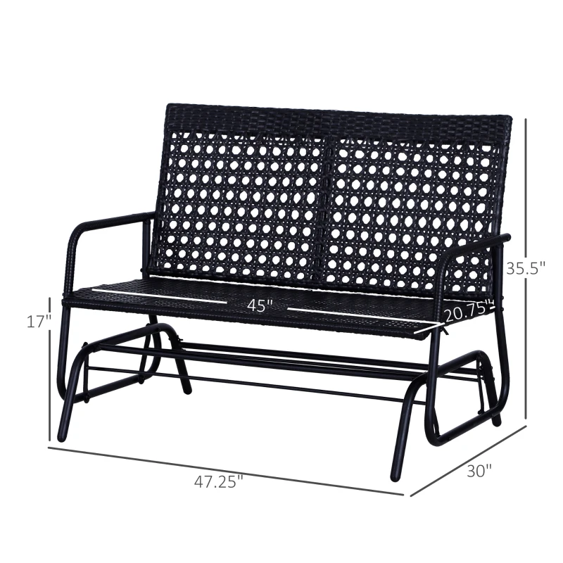 Outsunny Patio 2-Person Wicker Glider Bench Swing Gliding Chair, Outdoor All-Hand Woven PE Rattan Loveseat w/ Ergonomic Design for Patio, Garden, Porch, Lawn, Black