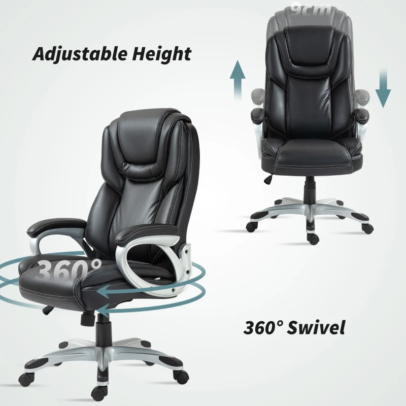 HOMCOM High Back Desk Chair with Swivel Wheels, Executive Office Chair with Cushion & Adjustable Height, Black