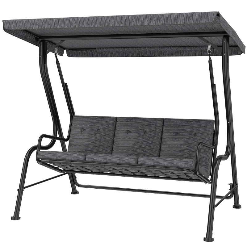 Outsunny 3-Seat Patio Swing Chair, Outdoor Swing Glider with Adjustable Canopy, Removable Thicken Cushion, and Weather Resistant Steel Frame, for Garden, Poolside, Backyard, Black