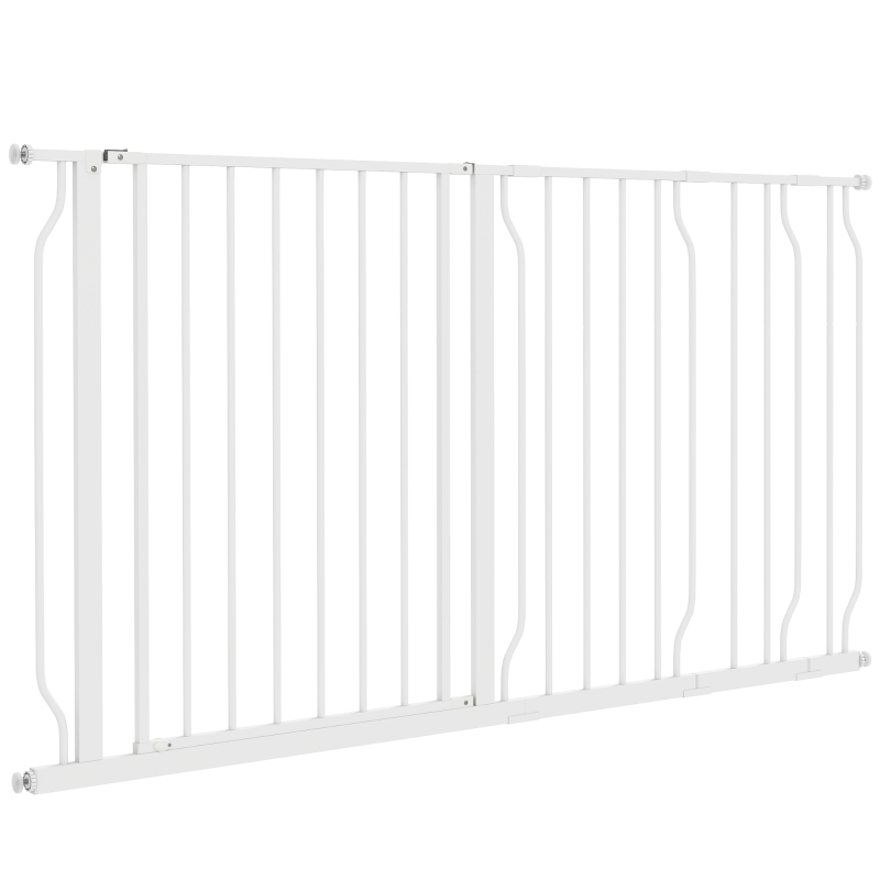 PawHut 30"- 57" Easy Install Pet Gate w/ Door & Double Locking System, Extra Wide Dog Gate for Stairs, Hallways, White