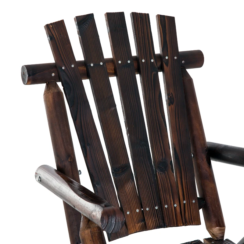 Outsunny Outdoor Wooden Rocking Chair, Single-Person Rustic Adirondack Rocker with Slatted Seat, High Backrest, Armrests for Patio, Garden and Porch, Brown