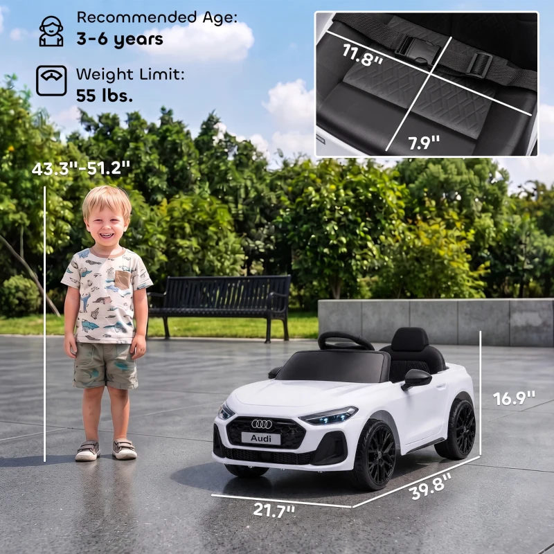 Qaba Audi A5L Licensed Electric Ride on Car for Kids 3-6 with Remote Control Dual Motors 4-Wheel Suspension Music, White