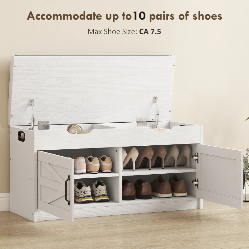 HOMCOM Shoe Storage Bench, Entryway Bench with 2-Tier Cabinet, Flip-Top Storage, Padded Cushion for Hallway, White