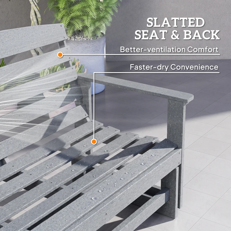 Outsunny Patio Glider Bench w/ HDPE Slatted Double Rocking Chair, Light Gray