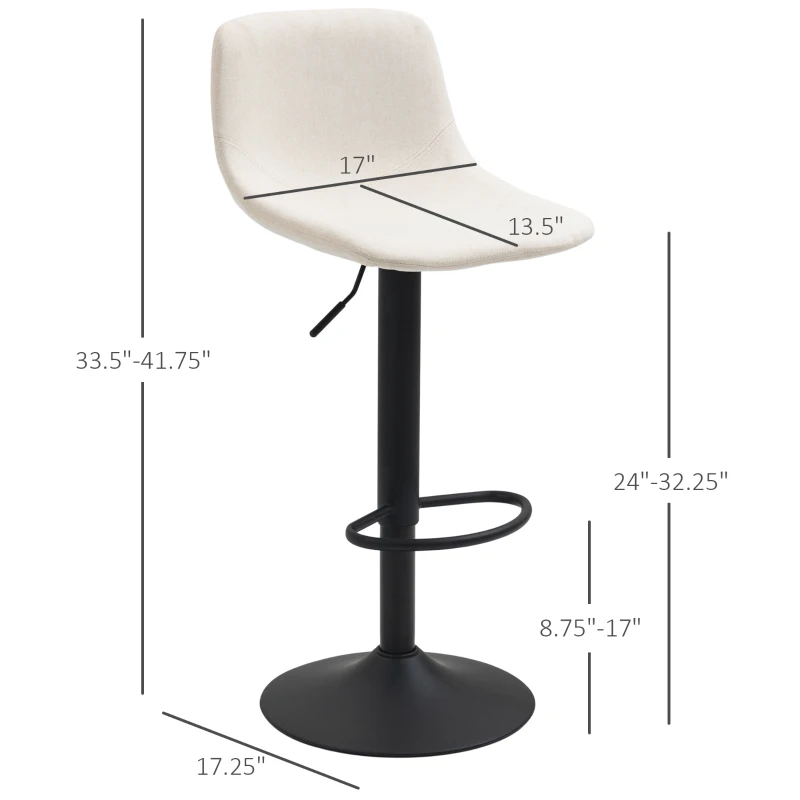 HOMCOM Adjustable Bar Stools, Swivel Bar Height Chairs Barstools Padded with Back for Kitchen, Counter, and Home Bar, Set of 4, Cream White