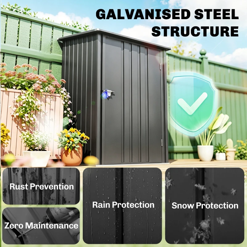 Outsunny Small Metal Garden Shed, 3.3' x 3.4', Galvanized Steel, Lockable Tool Shed for Patio, Backyard, Lawn, Dark Gray