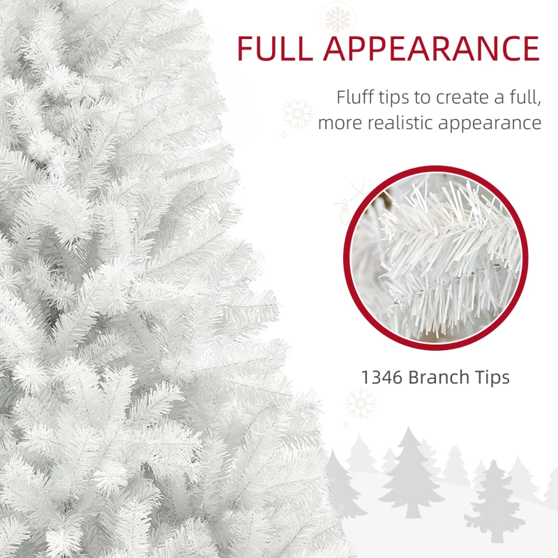 HOMCOM 7.5ft Unlit Artificial White Christmas Tree, Holiday Decor with 1346 Branch Tips, Auto Open and Steel Base