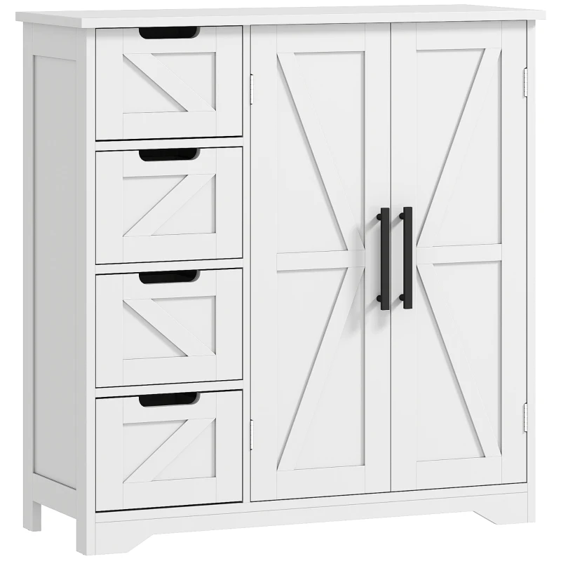 HOMCOM Bathroom Floor Cabinet, Farmhouse Bathroom Storage Cabinet with Adjustable Shelf, White