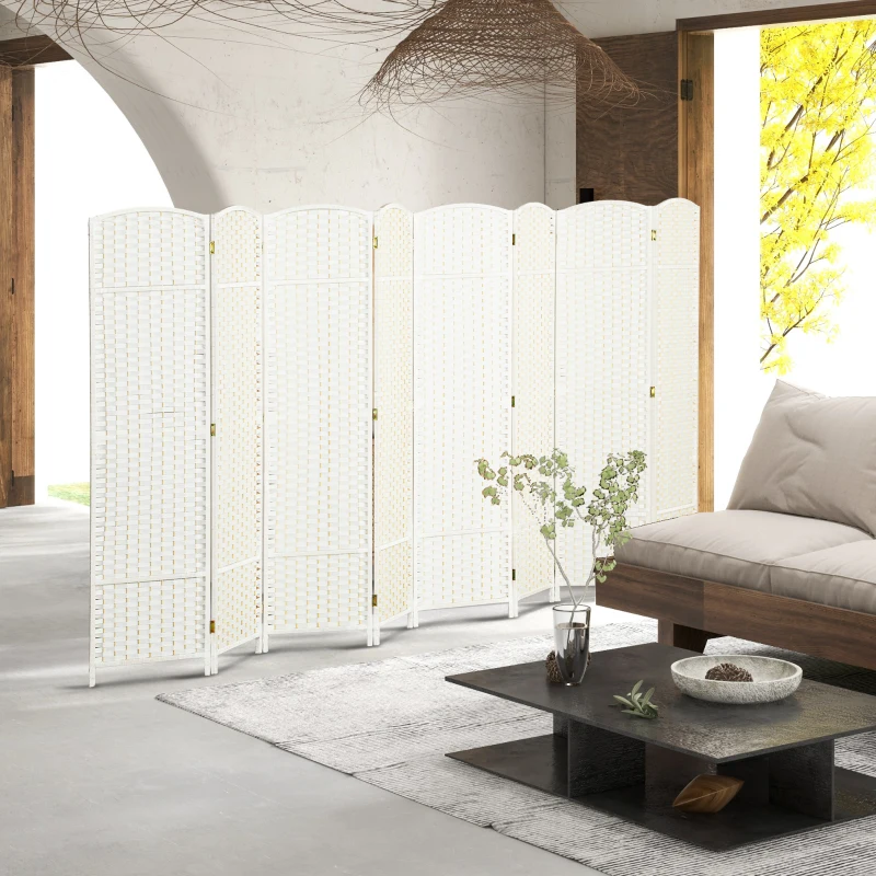 HOMCOM Folding Room Divider Screen 8 Panel 5.6 ' Tall Privacy Screen Freestanding Room Partition for Home Office, White