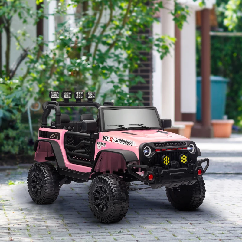 Qaba 12V Battery Powered Ride on Car, Ride on Truck w/ Remote, 4 Suspension Wheels, Music Horn Lights, Pink