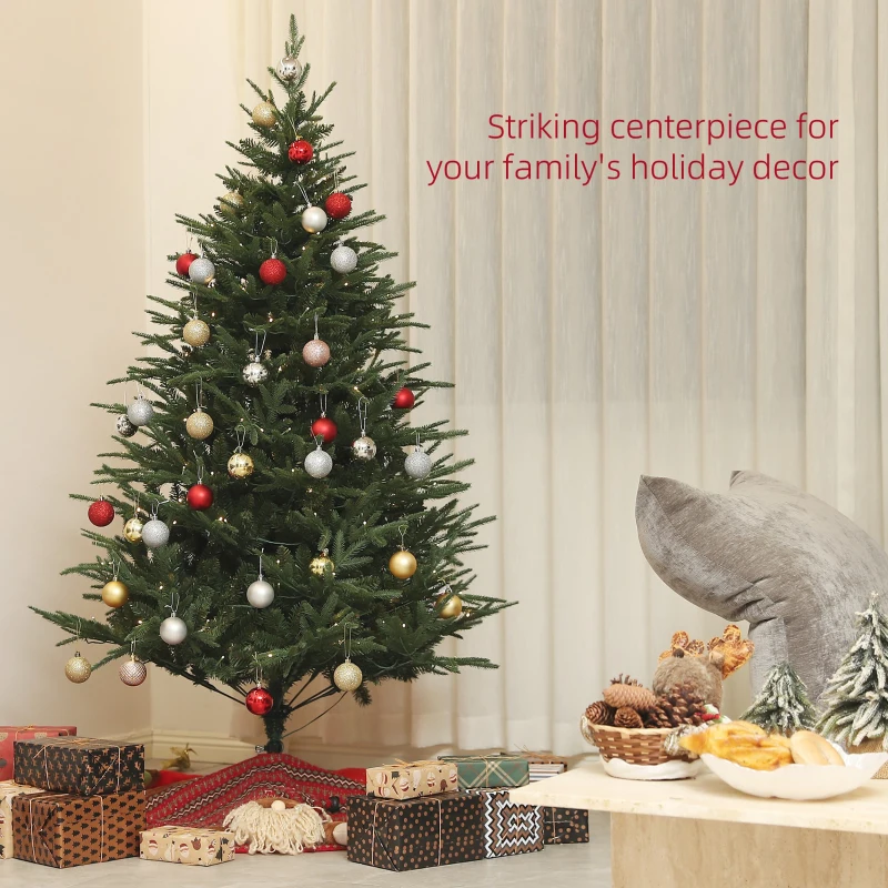 HOMCOM 6ft Prelit Artificial Christmas Tree with 1022 Tips, Warm White LED Lights, Steel Base, Hinged Xmas Tree, Auto Open