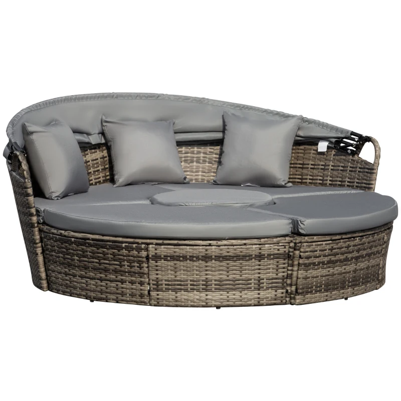 Outsunny 4-Piece Round Convertible Daybed with Cushions, Outdoor PE Rattan Patio Wicker Sofa Set, Dark Gray