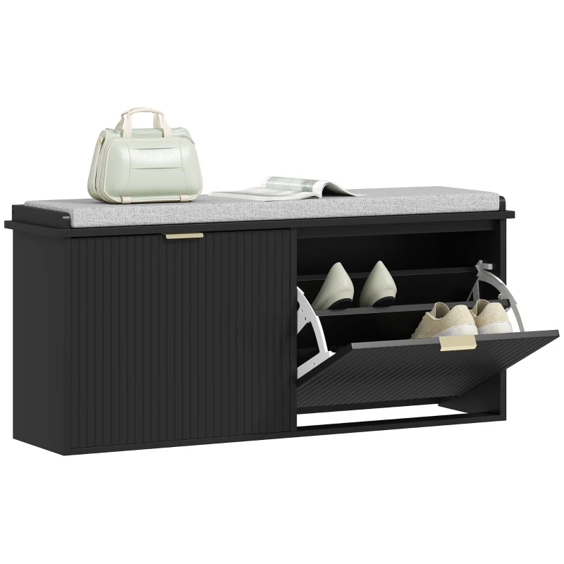 HOMCOM Shoe Storage Bench with Padded Seat Cushion and Flip-Drawer, Entryway Bench, Shoe Cabinet, 40.9x10.2x18.7 Inches, Black