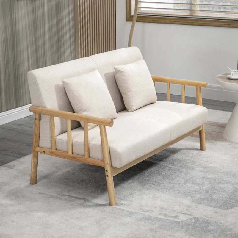 HOMCOM 48" 2 Seater Couch for Small Spaces, Modern Loveseat Sofa for Bedroom, Living Room Furniture, Small Couch, Beige