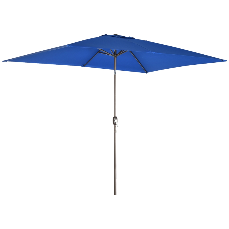 Outsunny 6.5x10ft Patio Umbrella, Rectangle Market Umbrella with Aluminum Frame and Crank Handle, Garden Parasol Outdoor Sunshade Canopy, Dark Blue