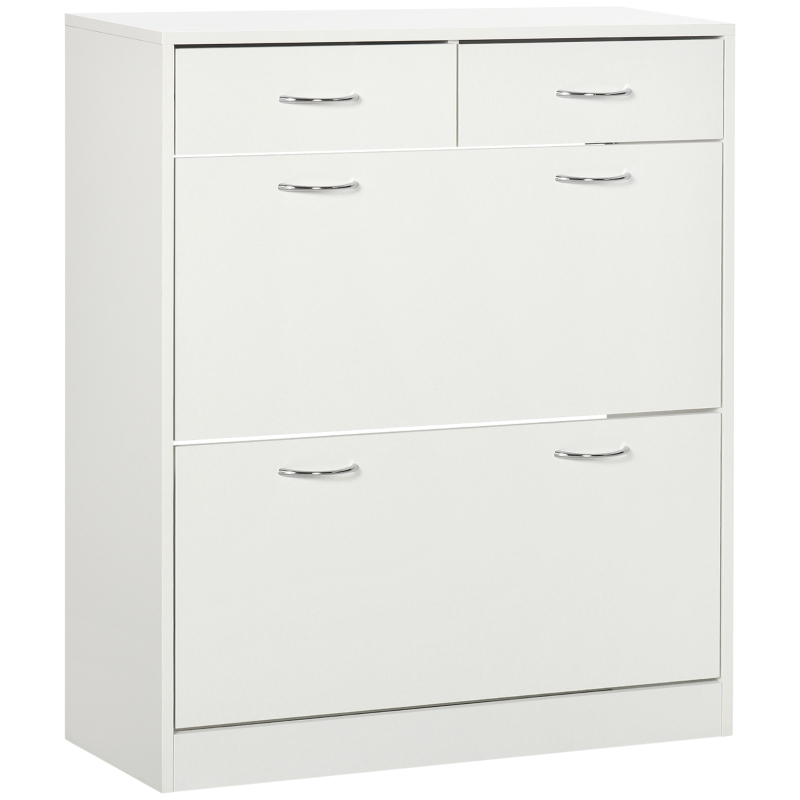 HOMCOM Narrow Shoe Storage with 2 Flip Drawers and Adjustable Shelves Shoe Cabinet Organizer for 12 Pairs of Shoes, White