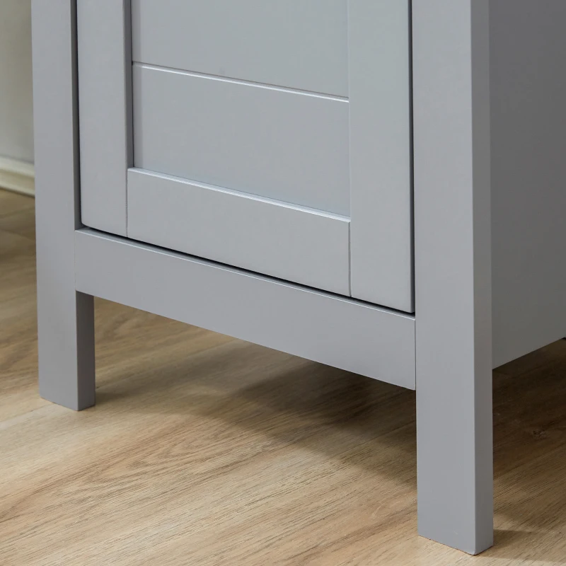 kleankin Tall Bathroom Storage Cabinet with 3 Tier Shelf, Door, Free Standing Linen Tower, Slim Side Organizer, Grey
