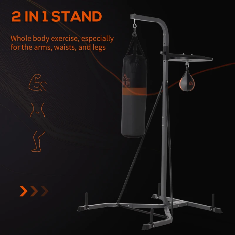 HOMCOM 2-in-1 Punching Bag with Stand for Adults, 65.7"-73.6" Height Adjustable Freestanding Heavy Bag Stand with Speedball