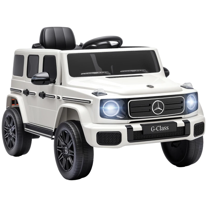 Qaba Licensed Mercedes-Benz G580 12V Kids Ride On Car with Remote, Soft Start, Headlights, Seat Belt, Music, USB, Horn, White