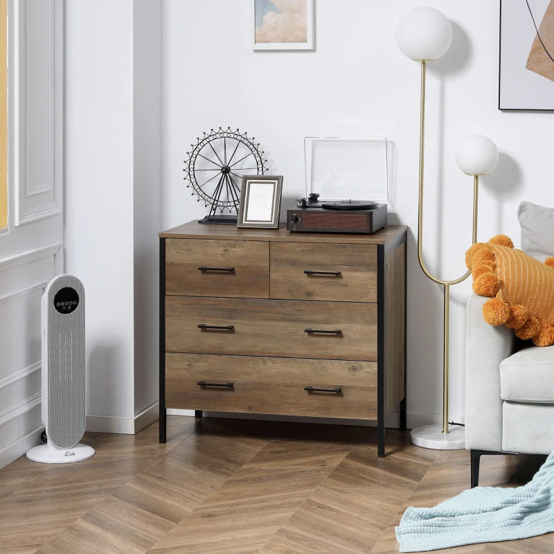 HOMCOM Dresser for Bedroom with 4 Drawers, Chest of Drawers with Metal Frame and Handles for Living Room, Hallway, Brown