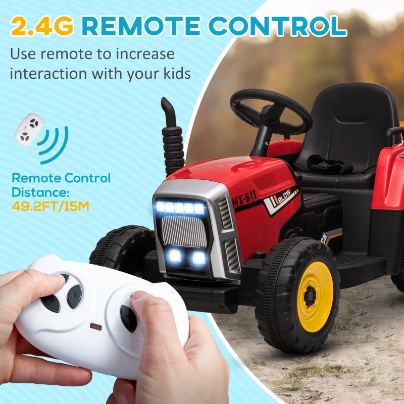 Aosom 12V Electric Ride on Tractor with Trailer, 25W Dual Motors, Red(m-5)
