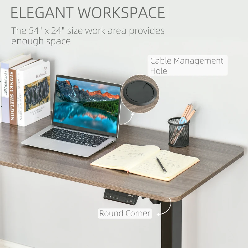 Vinsetto Electric Height Adjustable Standing Desk with 54" Desktop, Sit Stand Home Office Desk with Memory Button Control and Anti-Collision System, Teak/Black