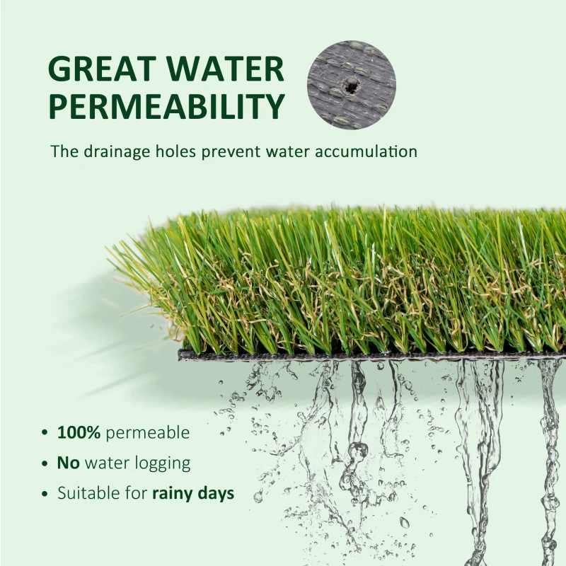 Outsunny 13' x 3.3' Synthetic Artificial Grass Turf Realistic Fake Thick Grass with UV Protection & Drain Holes, Outdoor Easy to Clean Lawn Pet Turf with High Density, 1.6'' Height