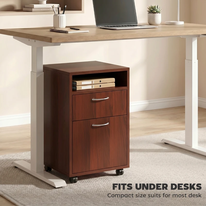 HOMCOM Mobile Storage Cabinet Organizer with Drawer and Cabinet, Printer Stand with Castors, Brown