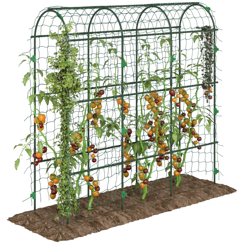 Outsunny Metal Garden Trellis, Arch Trellis for Climbing Plants Outdoor, A-Frame, with Climbing Net, 17" x 72" x 72", Green