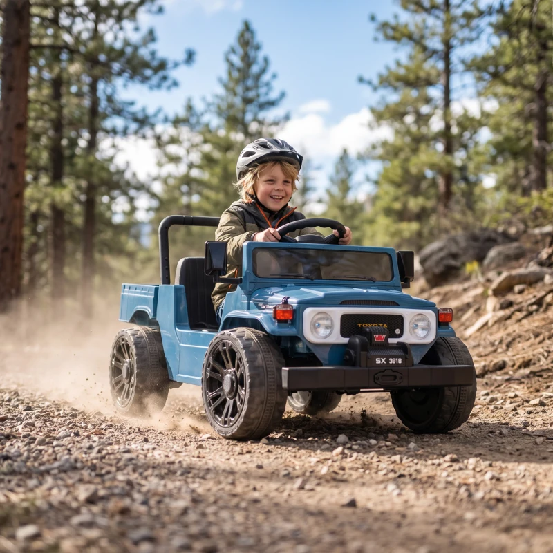 Qaba Licensed Toyota Pickup Ride on Truck, 24V Kids Electric Car with Dual Motors, Up to 3.7MPH for Kids 3-8 Years Blue