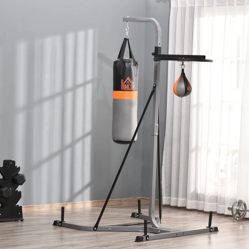 HOMCOM 2-in-1 Punching Bag with Stand for Adults, 65.7"-73.6" Height Adjustable Freestanding Heavy Bag Stand with Speedball