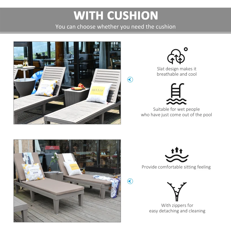Outsunny 2-Piece Outdoor Patio Chaise Lounge Chair with 5-Level Adjustable Backrest, Zippered Cushions, & Modern Design