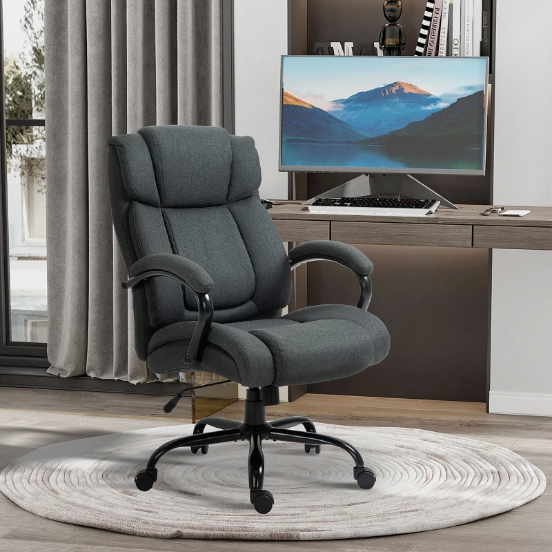 Vinsetto Linen Computer Desk Chair, Executive Office Chair with Spring Padding and Swivel Wheels, Charcoal Grey