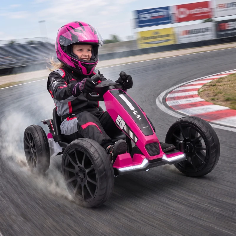 Qaba 12V Electric Go Kart for Kids with Dual Motors, Adjustable Seat, Soft Start, LED Lights, EVA Wheels, for Age 3-6, Pink