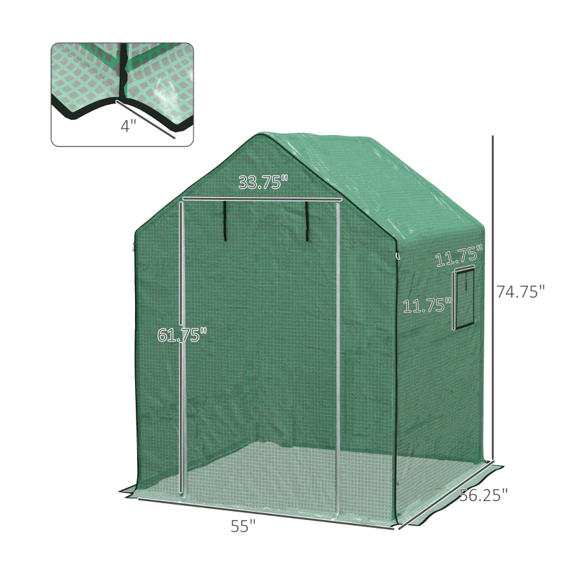 Outsunny Set of 2 Model 01-0472 Walk-in Greenhouse Cover Replacements, 55" x 56.25" x 74.75" Reinforced Anti-Tear PE Hot House Covers, Green & White